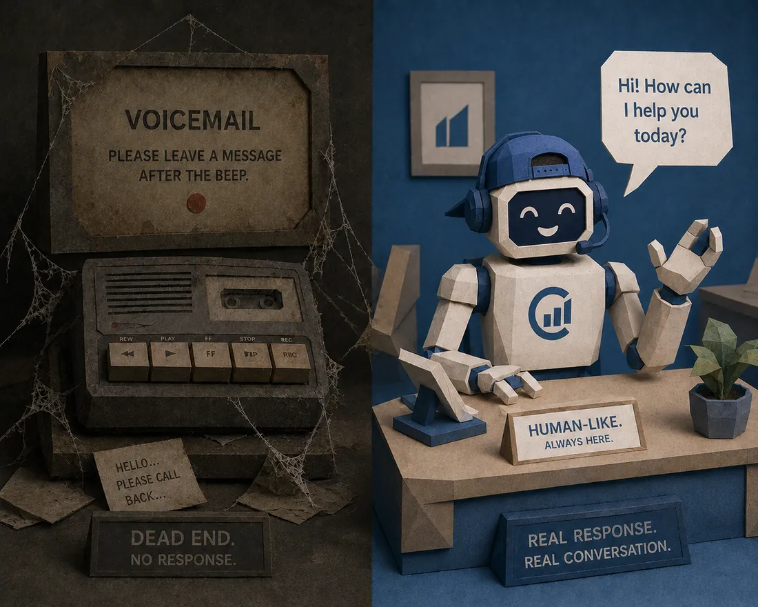 Paper-craft scene of AI answering business calls