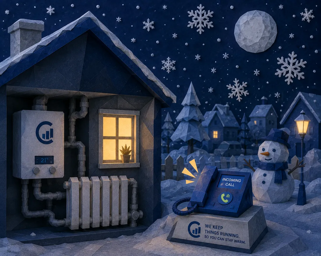 Paper-craft winter night with a heating call being answered